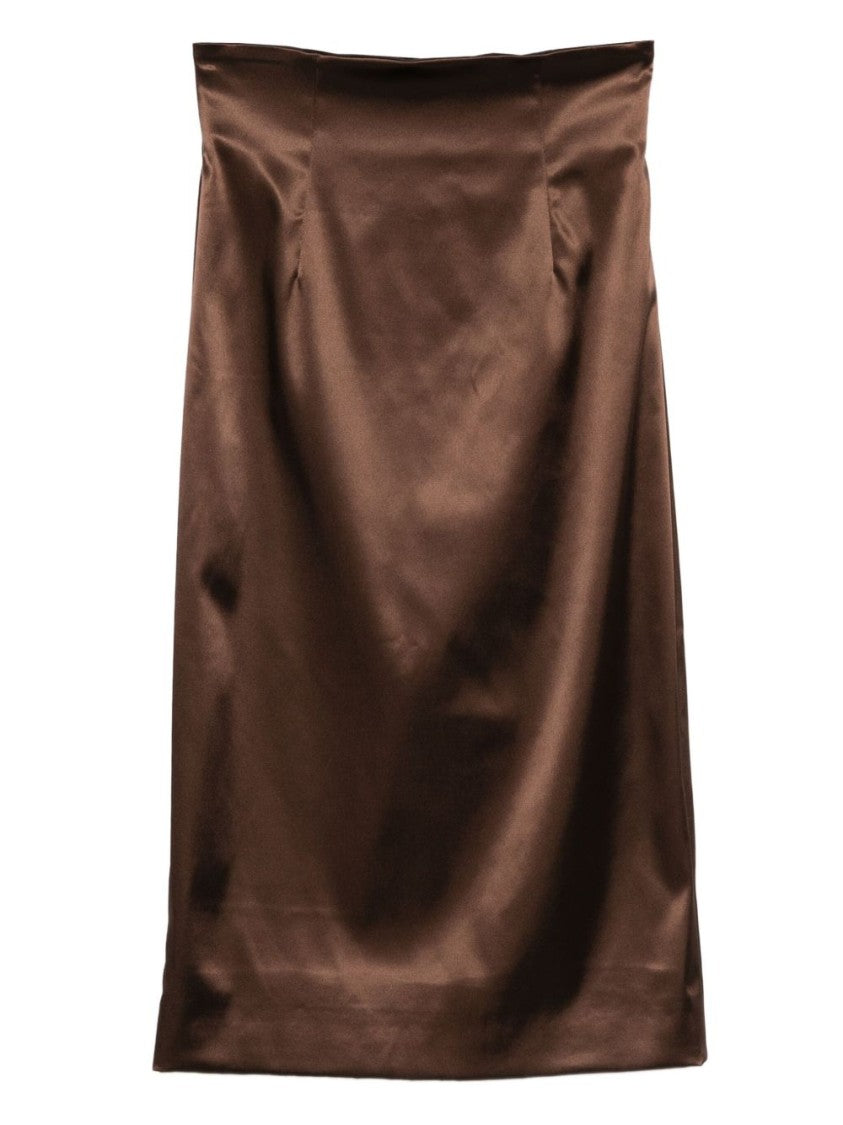 Dolce & Gabbana Satin Finish Brown Skirt With High Waist