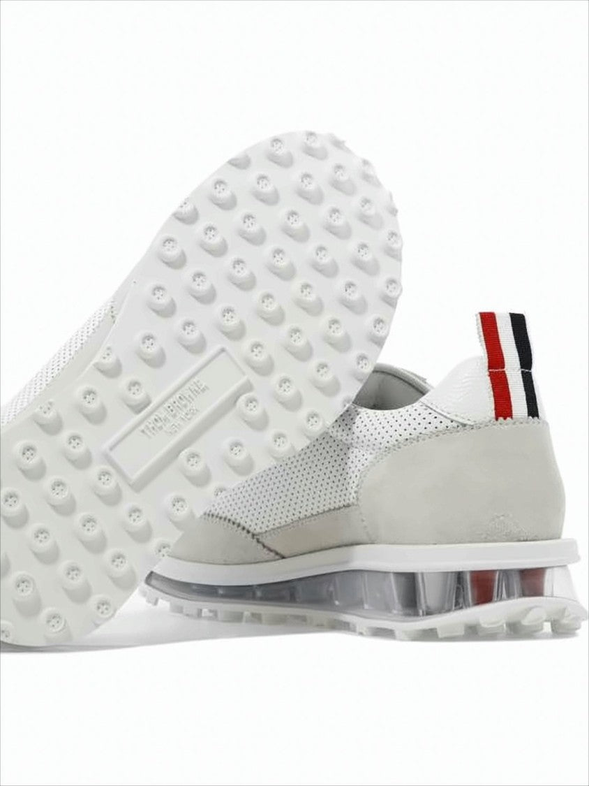 Thom Browne Perforated Leather Sneakers With Suede Overlays And Transparent Sole