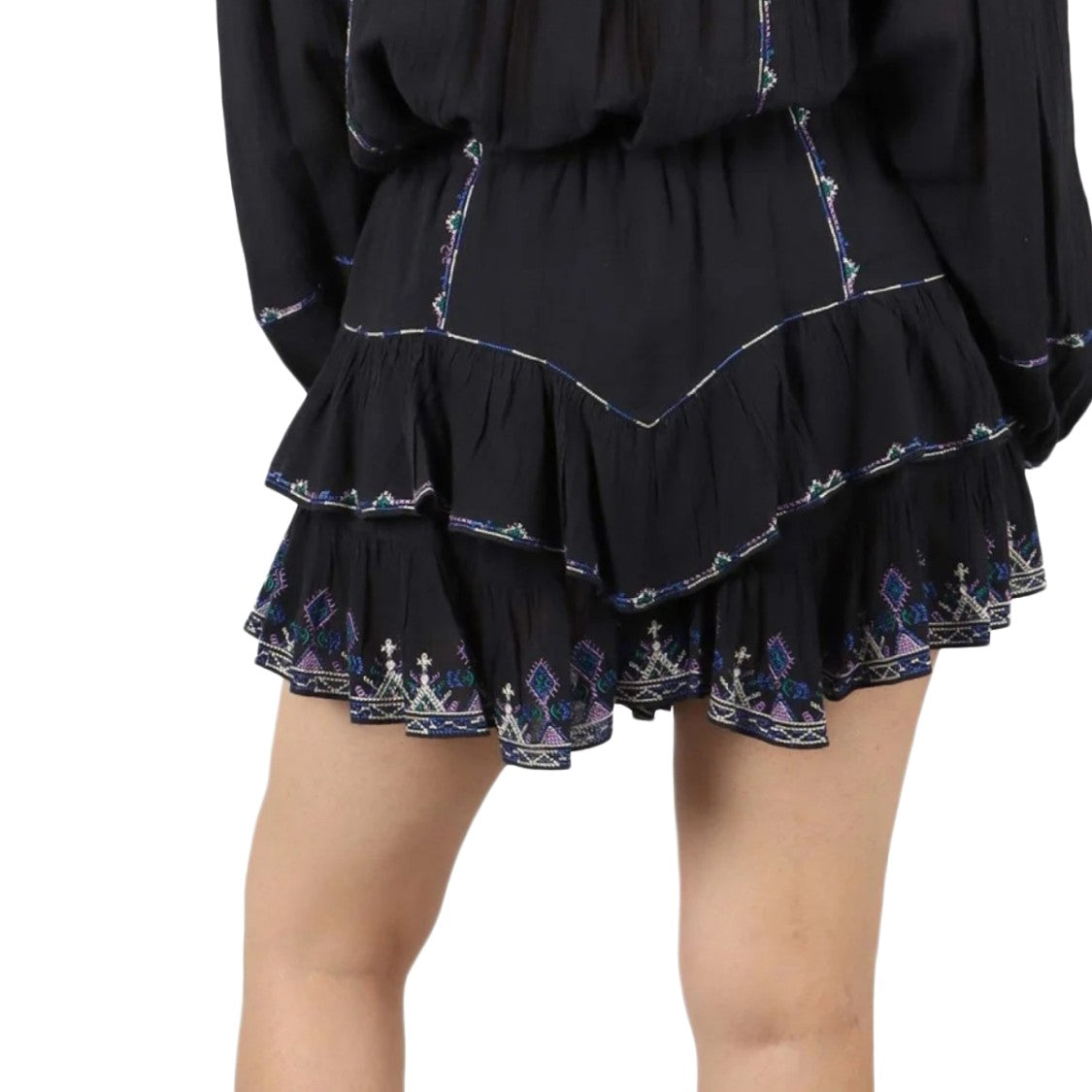 Isabel Marant Layered Black Short Skirt With Ruffled Edges