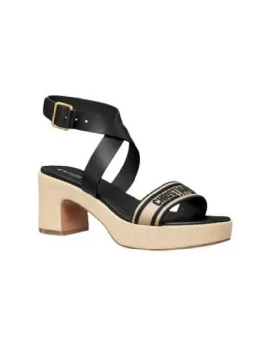 Christian Dior Mid-Height Block Heel Sandal With Gold Buckle And Fabric Accent
