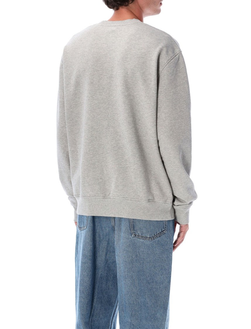 Ami Paris Light Grey Cotton Relaxed-Fit Crewneck Sweatshirt