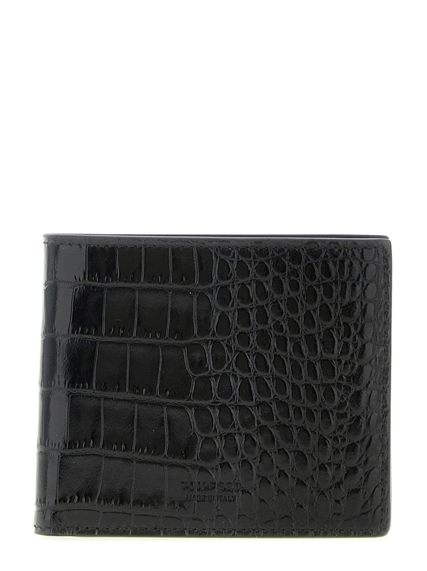 Tom Ford Bifold Wallet In Shiny Crocodile Print Leather