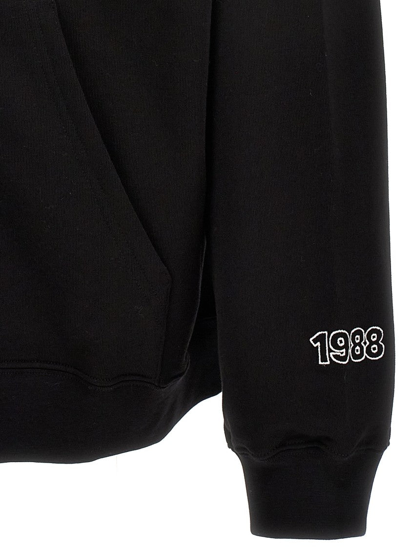 Gcds Black Cotton Hoodie With Bold Logo Print