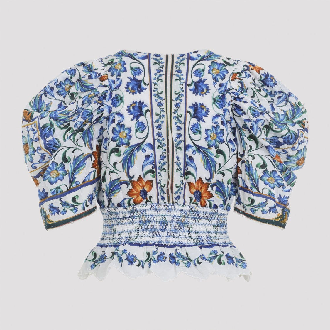 Farm Rio Floral-Pattern Cotton Blouse With Puff Sleeves