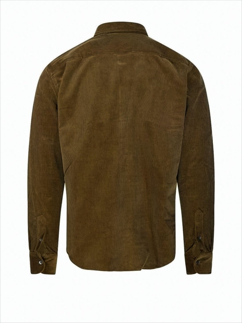 Ami Corduroy Button-Down Shirt With Embroidered Logo