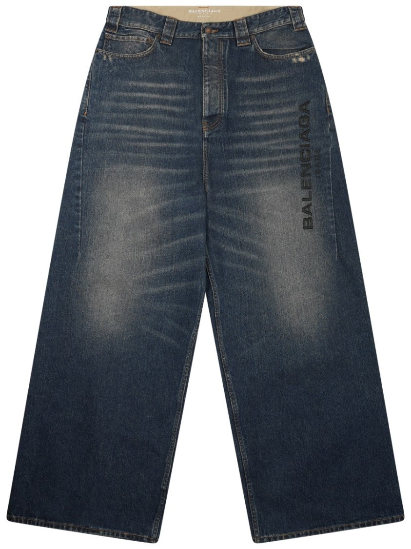 Balenciaga Baggy Denim Pants With Vertical Logo Detail