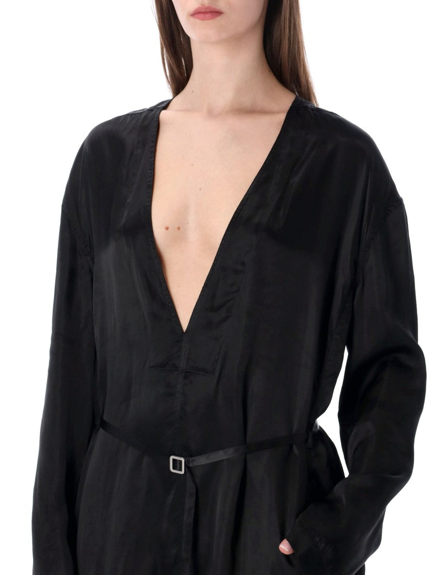 Rick Owens Ls Long Black Satin Jumpsuit