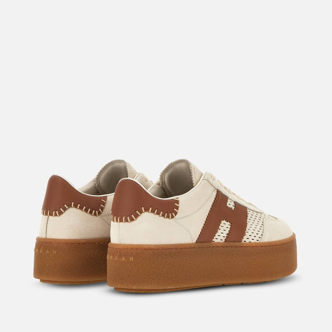Hogan Beige Brown Cool H698 Allacciato H Perforated Sneakers