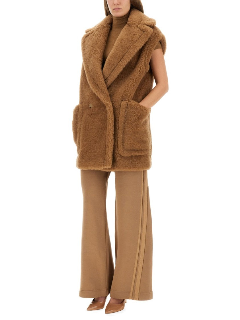 Max Mara Plush Teddy Bear Vest With Wide Lapel And Double-Breasted Closure
