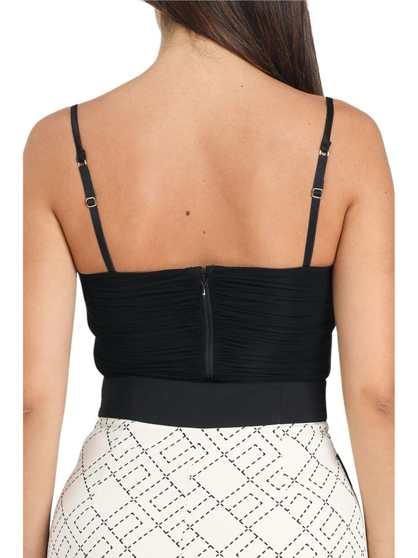 Elisabetta Franchi Black Viscose-Blend Ruched Bodysuit