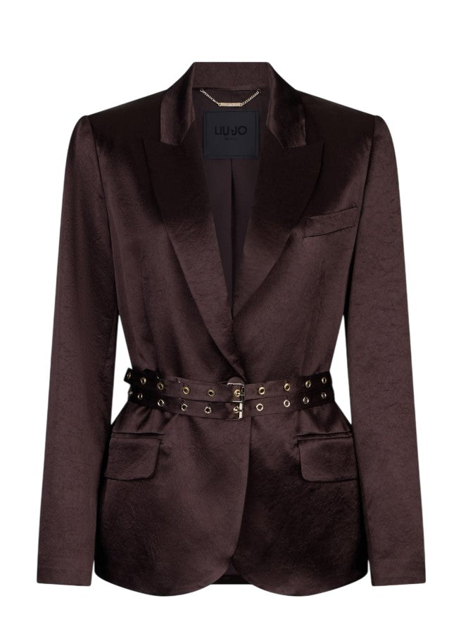 Liu Jo Crinkled Satin Belted Blazer Jacket