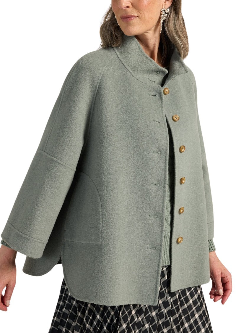 Elena Miro` Wide-Line Wool-Blend Double-Breasted Peacoat