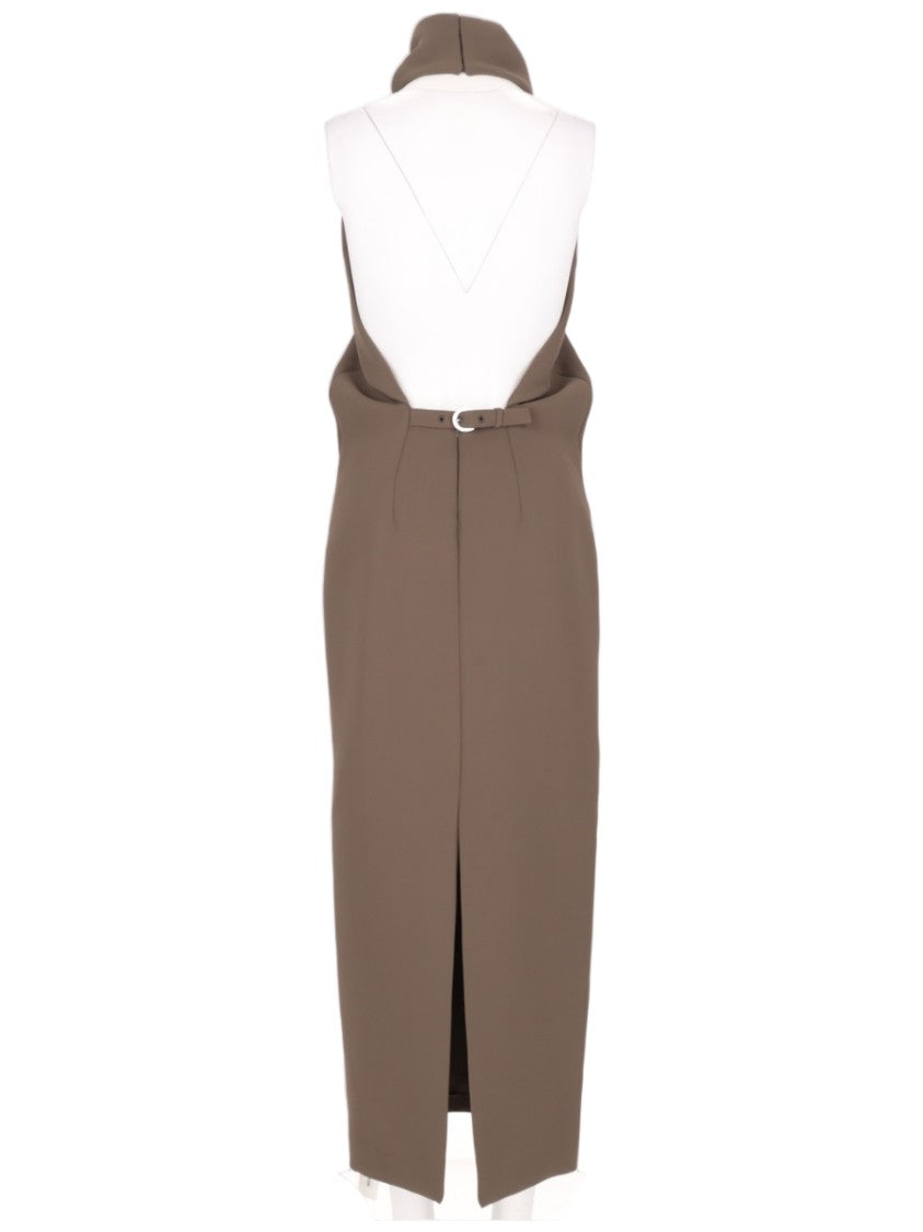Khaite Sleeveless Midi Dress With V-Cutout And Belt Detail