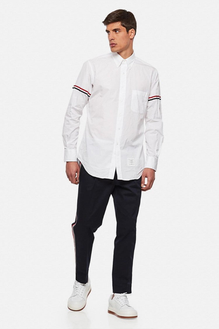Thom Browne White Cotton Signature-Stripe Button-Down Shirt