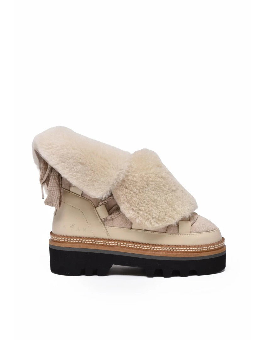 Hogan Beige Leather Shearling Boots