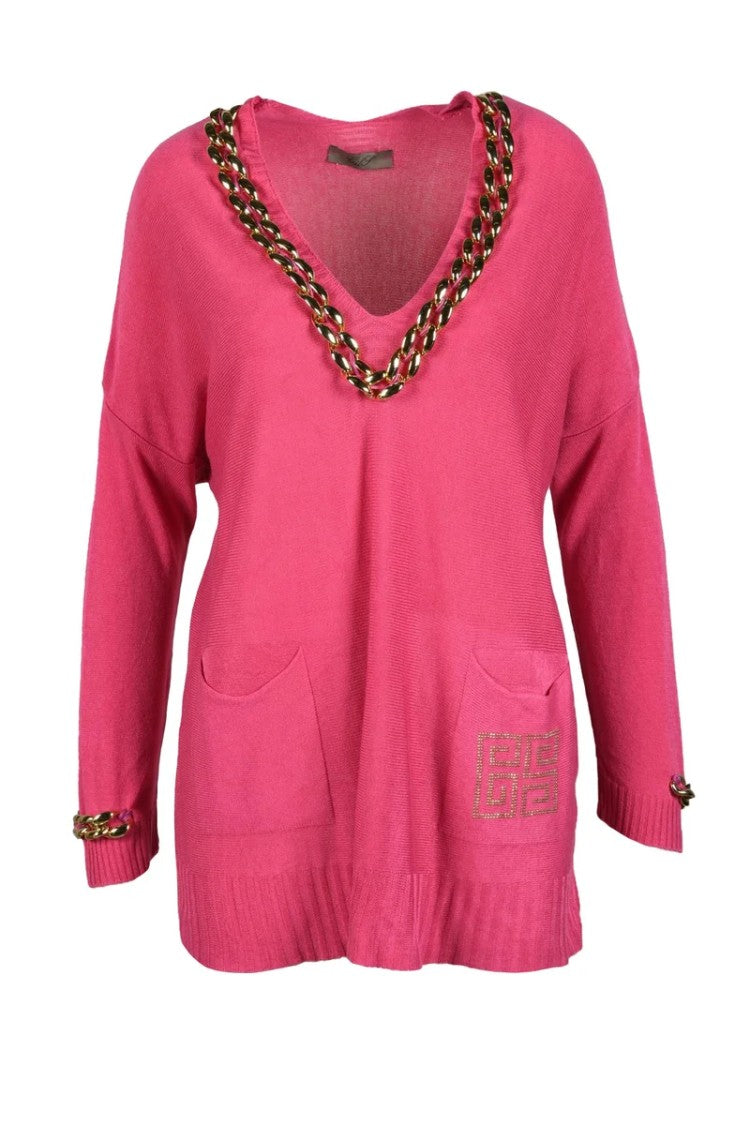Gil Santucci Fuchsia Chain Polyester-Blend Sweater