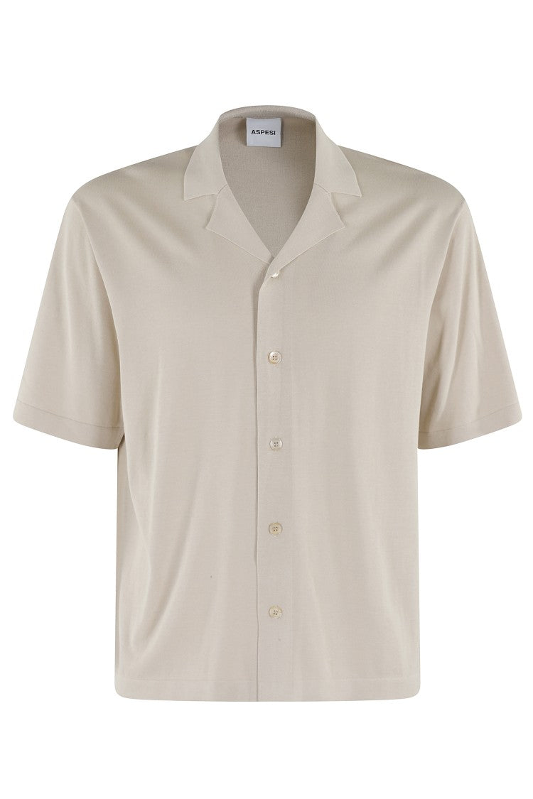 Aspesi Short-Sleeved Cotton Shirt With Classic Pointed Collar