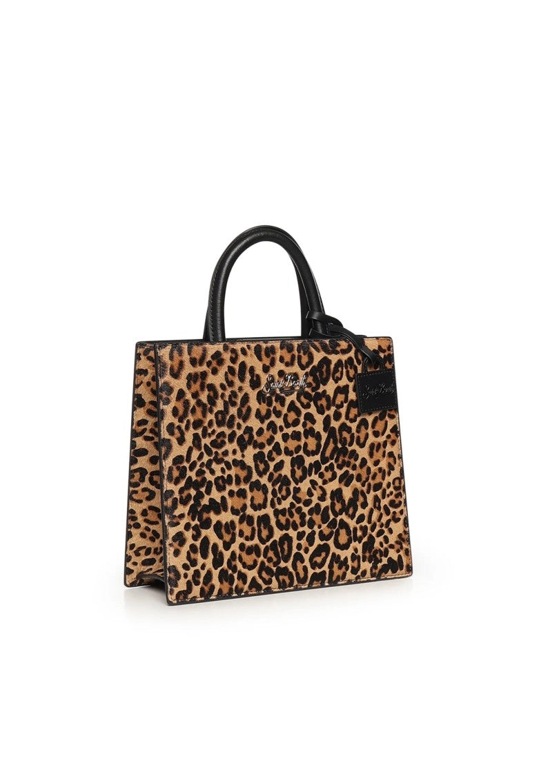 Mc2 Saint Barth Structured Rectangular Handbag With Bold Leopard Print