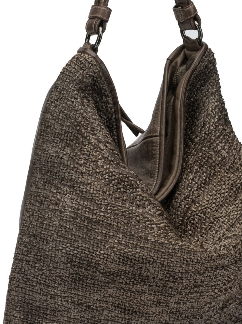 Giancarlo Nevola Textured Woven Large Shoulder Bag With Smooth Leather Back And Unique Design