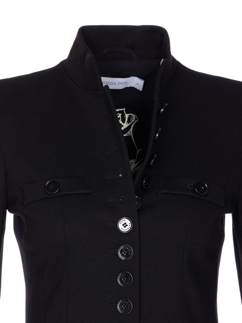 Patrizia Pepe Tailored Black Jacket With High Collar And Decorative Details
