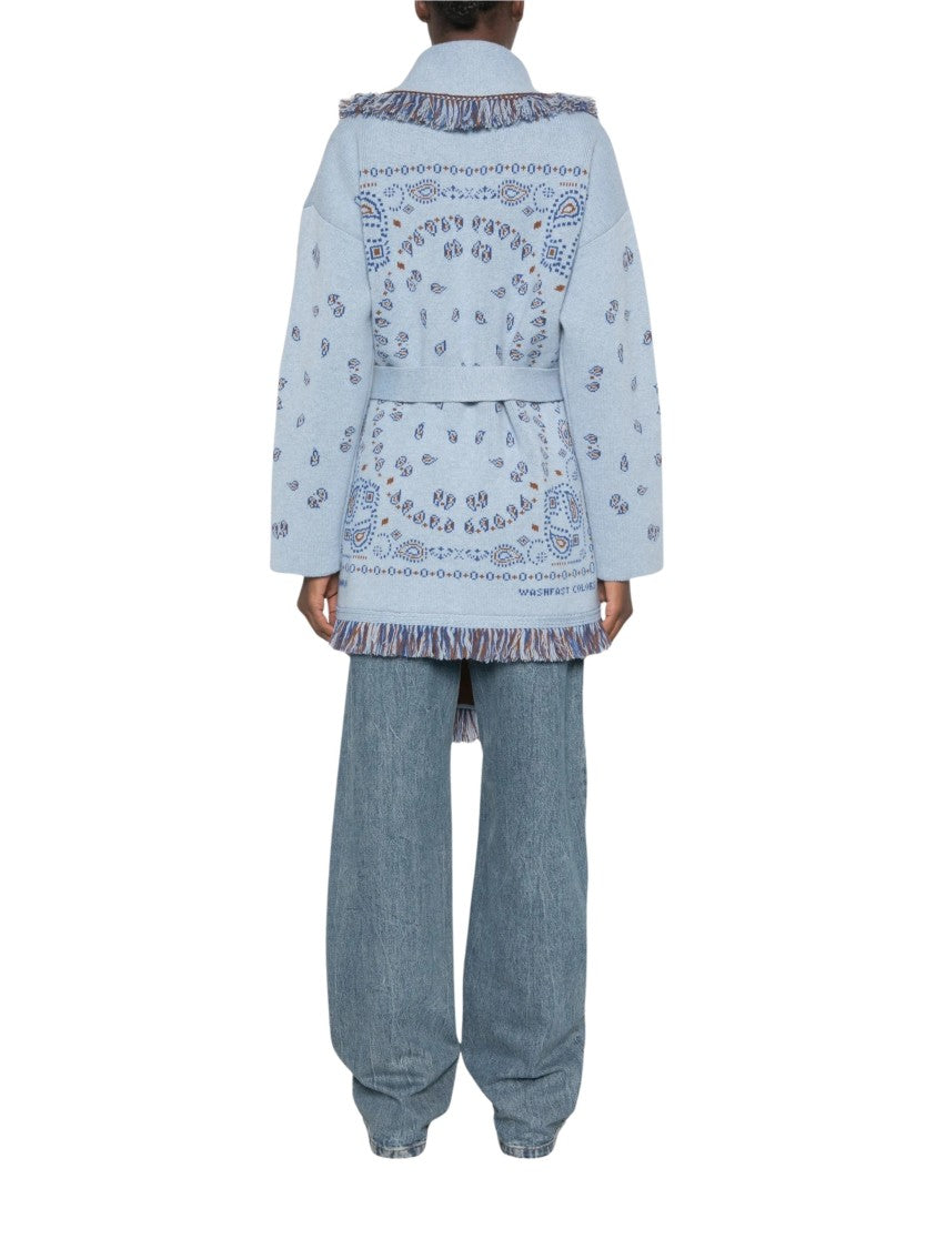 Alanui Bandana-Inspired Jacquard Cardigan With Fringed Edges