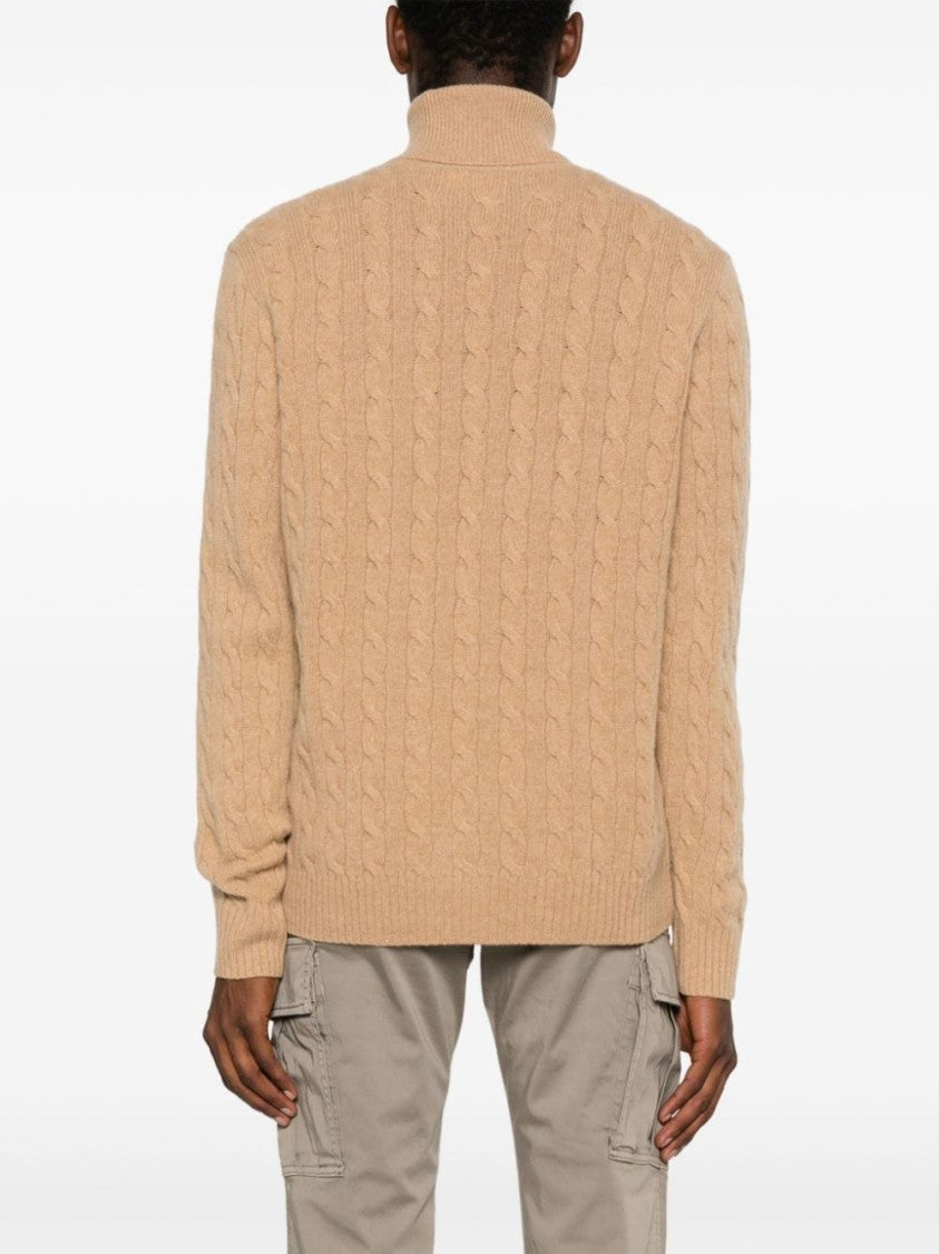 Polo Ralph Lauren Camel Cable-Knit Turtleneck Sweater With Embroidered Pony