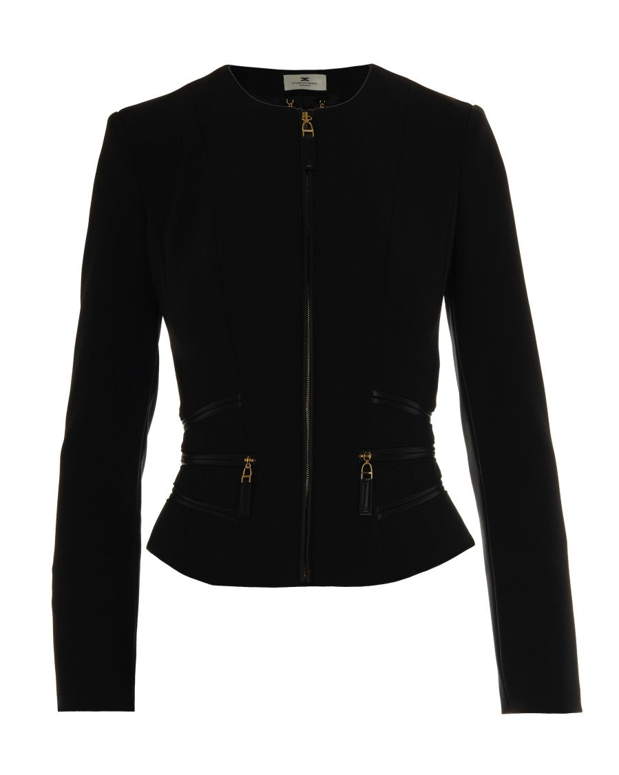 Elisabetta Franchi Black Double Crêpe Jacket With Zip Details