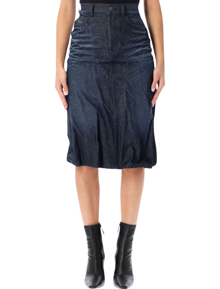 Diesel High-Waisted Indigo Denim Skirt With Flared Hem And Back Slit