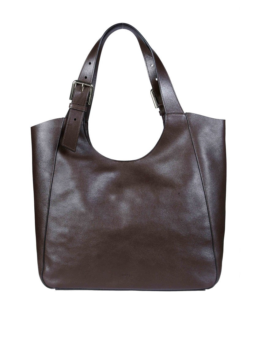 Furla Dora L Dark Brown Leather Tote Bag