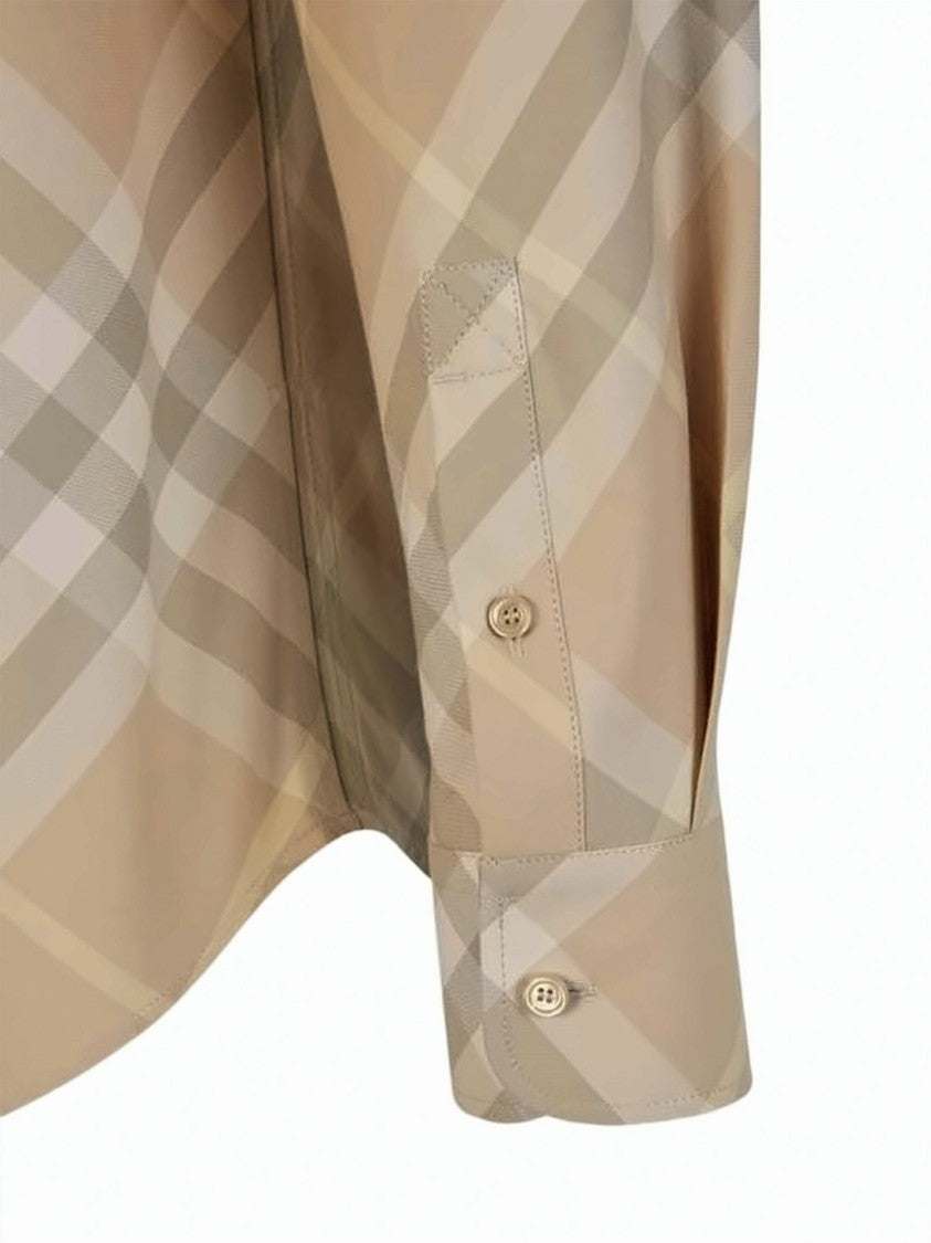 Burberry Beige Check Long-Sleeve Shirt With Button-Down Collar