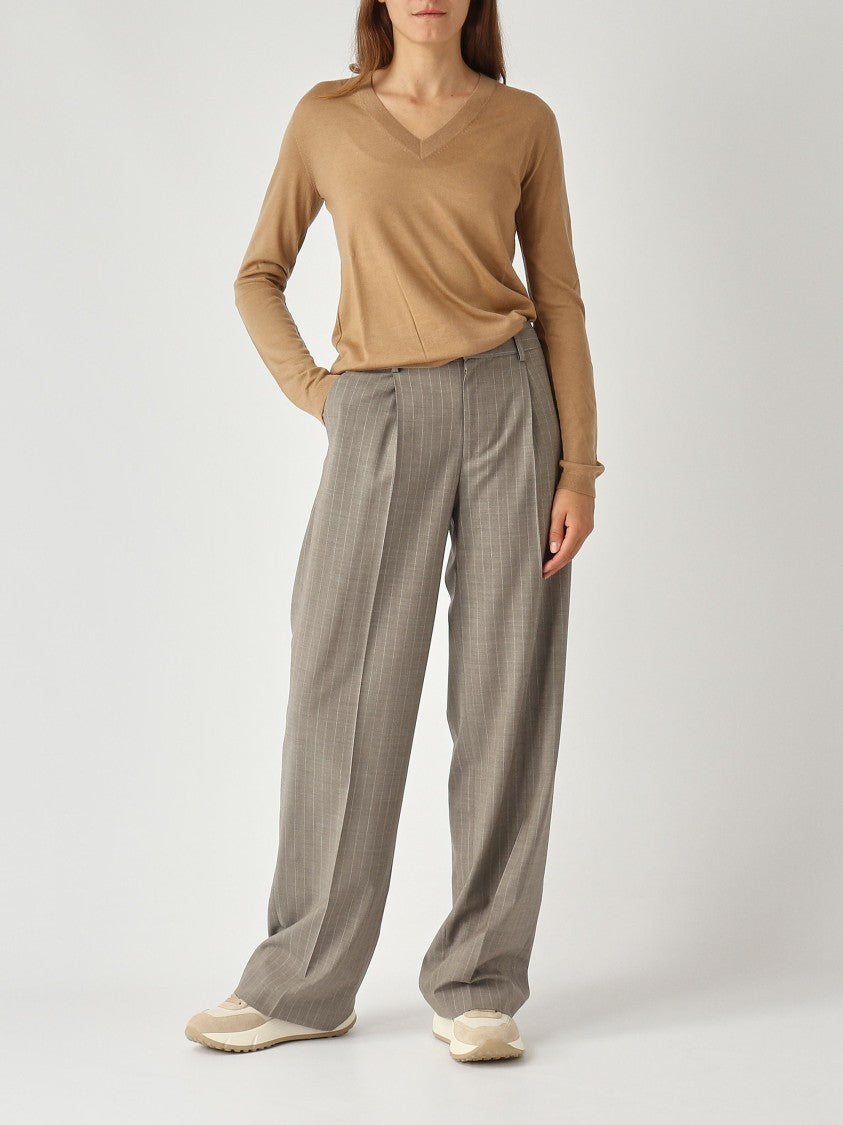 Max Mara Vezzoso V-Neck Sweater In Warm Camel Tone