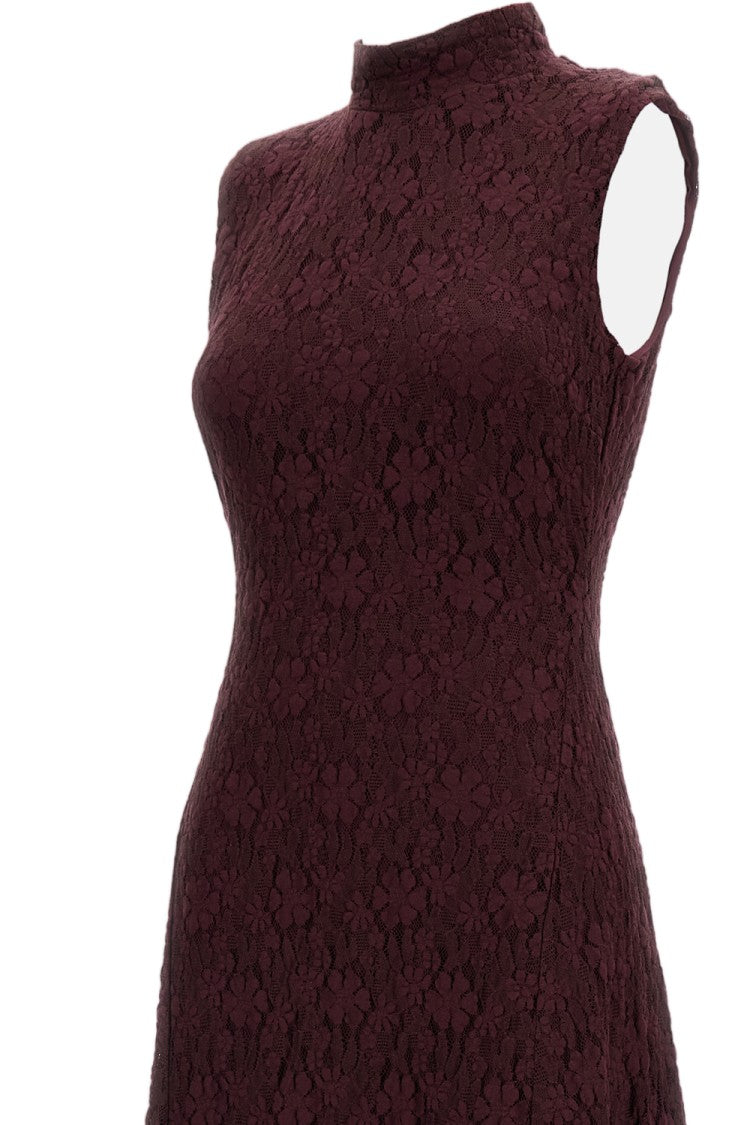 Rotate Bordeaux Flared Floral Lace Maxi Dress