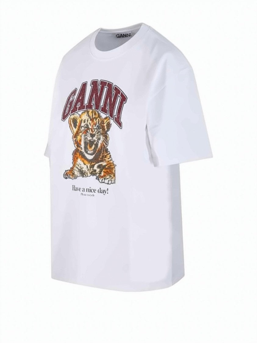 Ganni White Cotton Jersey T-Shirt