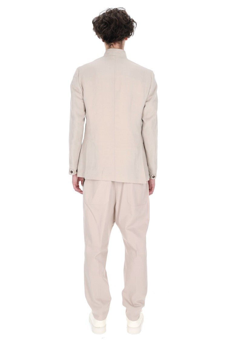 Eleventy Beige Mao Band Collar Lyocell-Linen Jacket