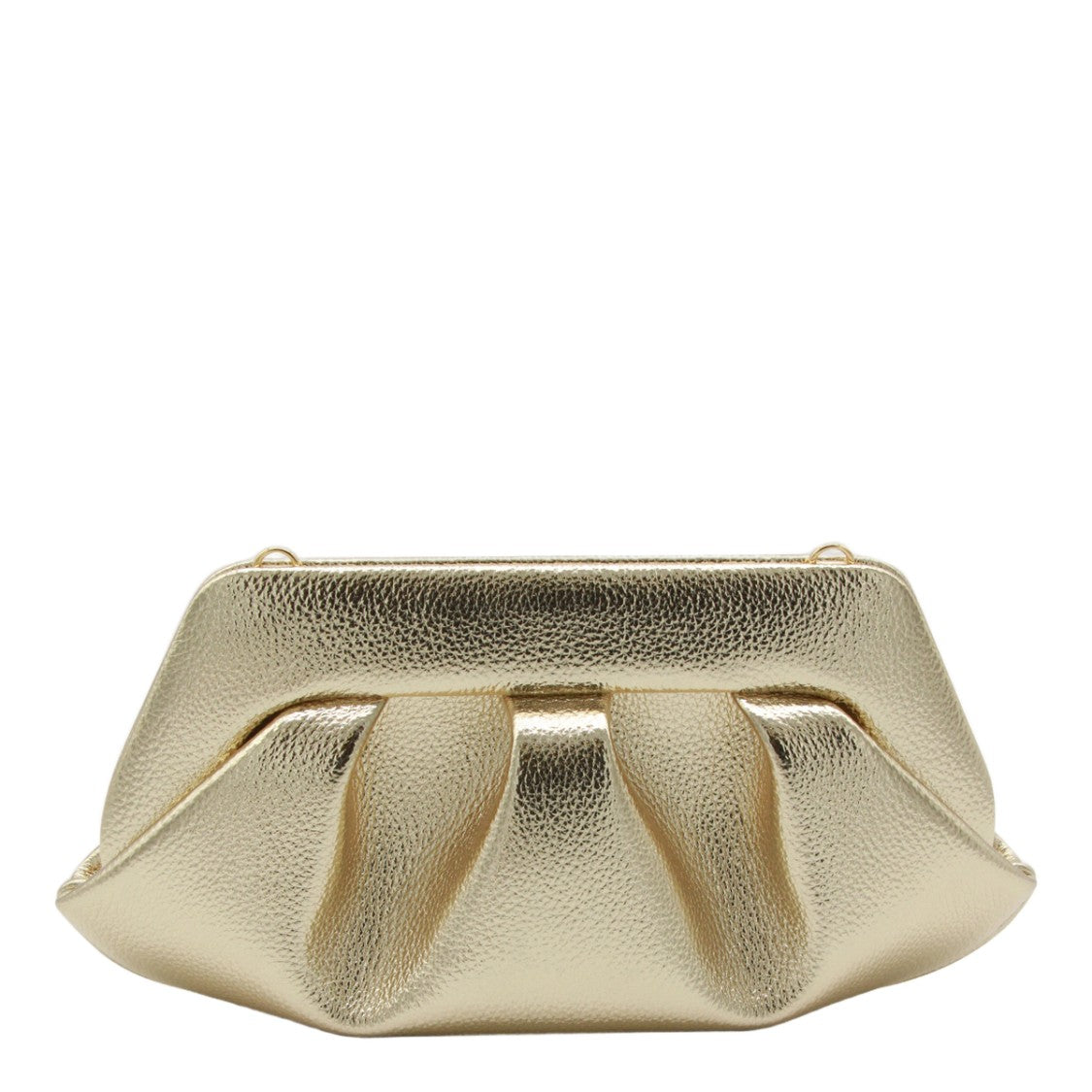 Themoirè Structured Handbag With Metallic Gold Finish And Pleated Design