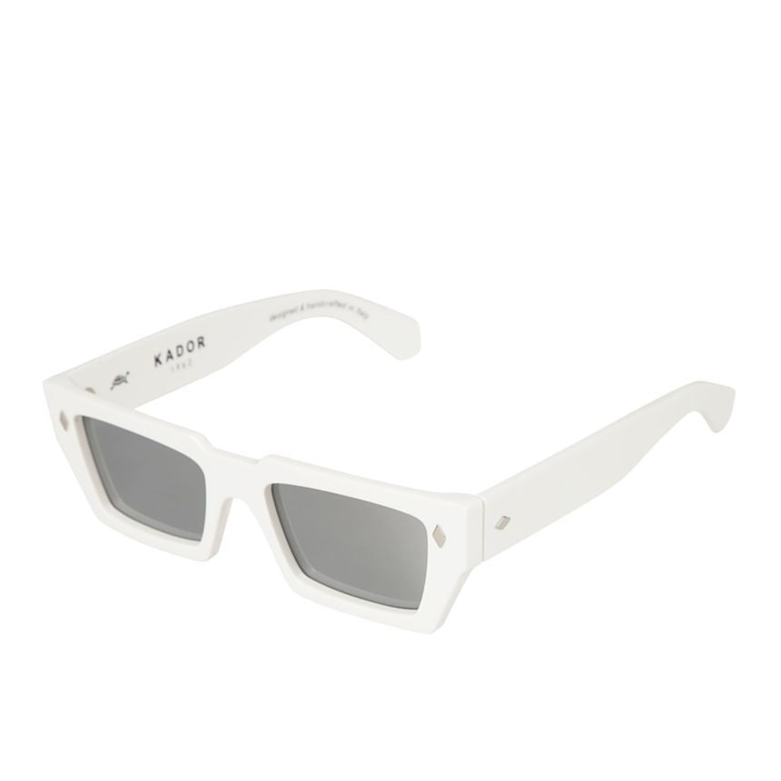 Kador Disko Glossy White Rectangular Frame Sunglasses With Metallic Accents