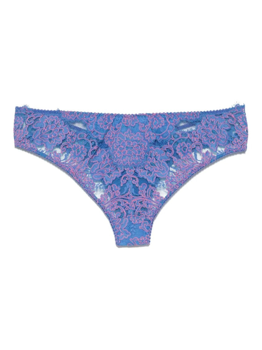 Agent Provocateur Blue Eviee Floral Lace Cotton-Blend Panties