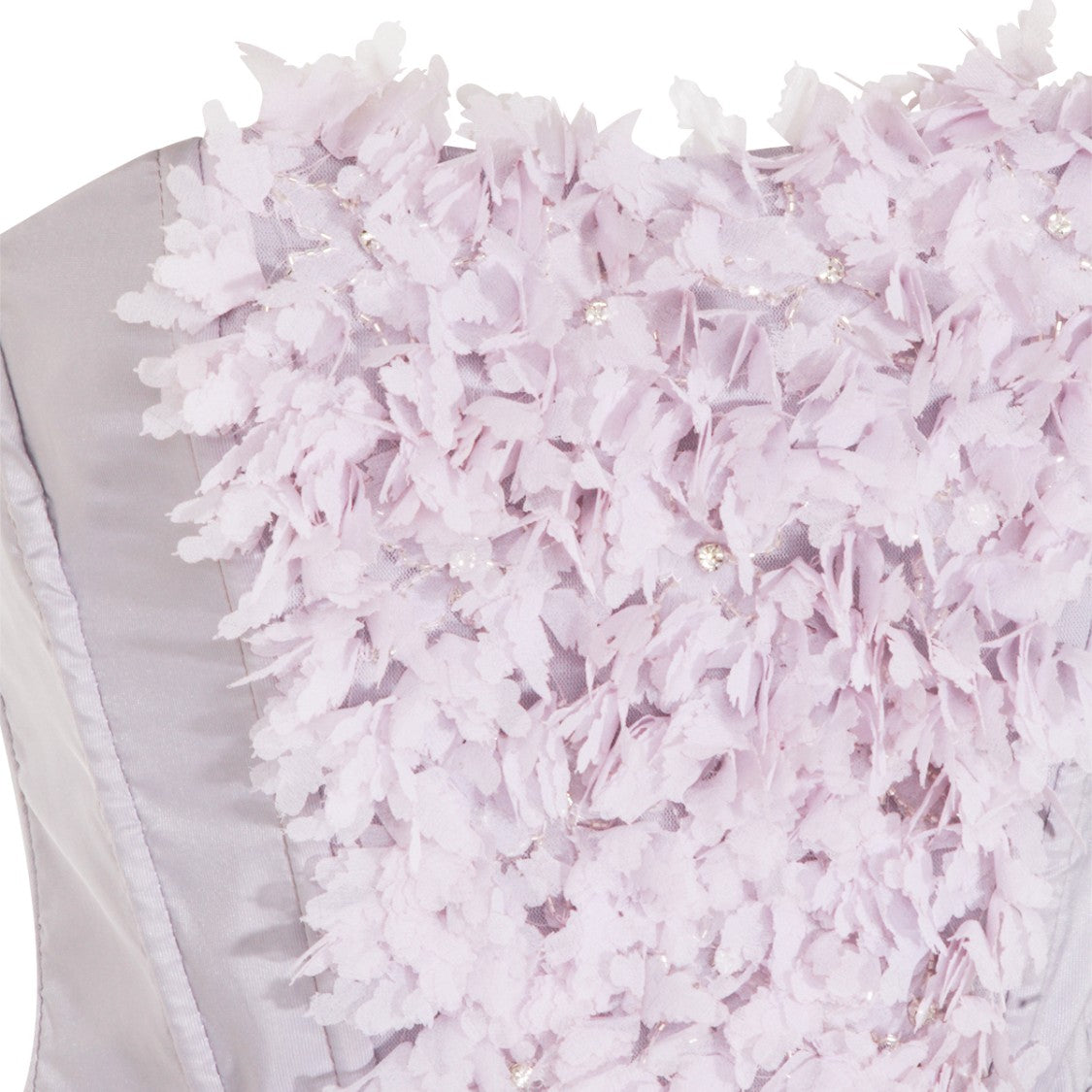 Elisabetta Franchi Lilac Bustier Mid Dress With Floral Appliqués And Side Pockets