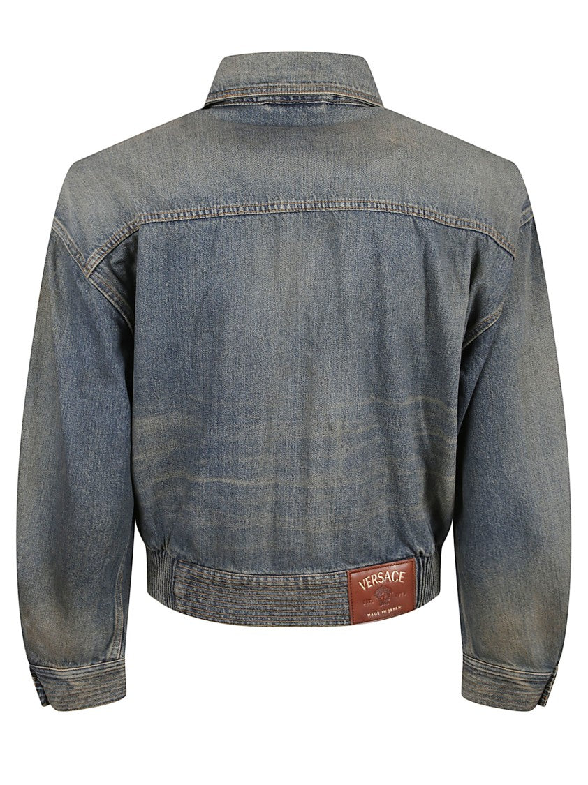 Versace Cotton Denim Bomber Jacket With Oversized Pockets