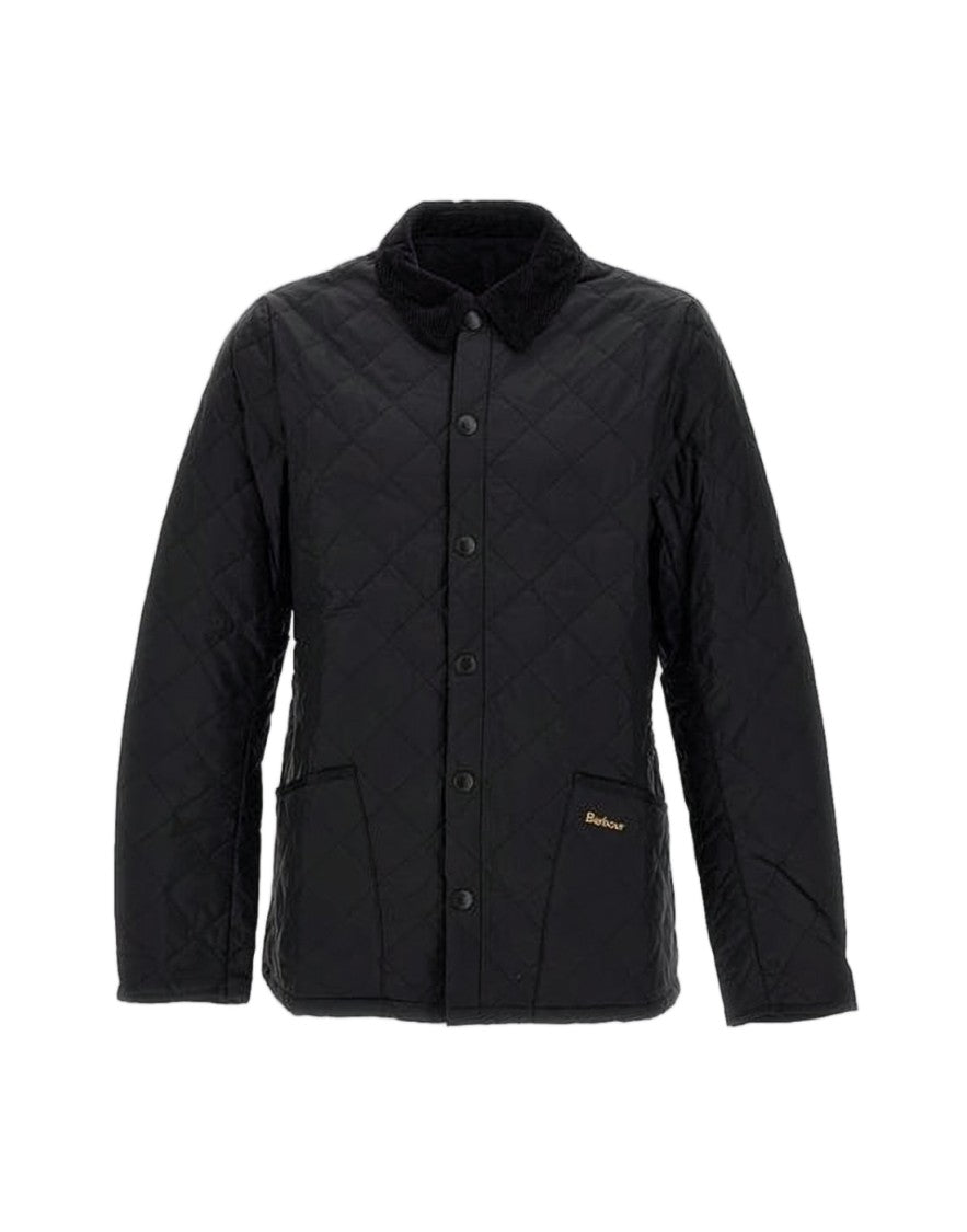Barbour Classic Quilted Black Barbour Jacket With Corduroy Collar