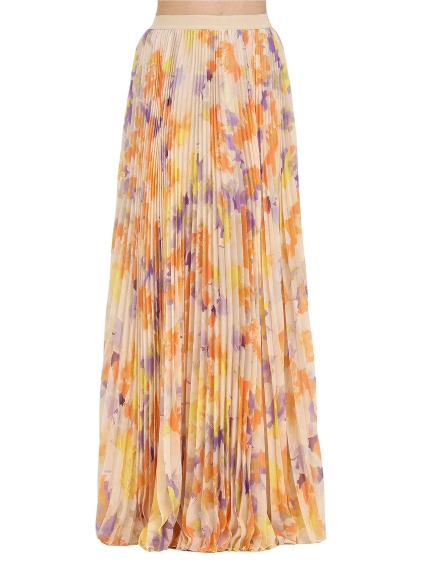 Patrizia Pepe Pleated Maxi Skirt With Two-Tone Abstract Print