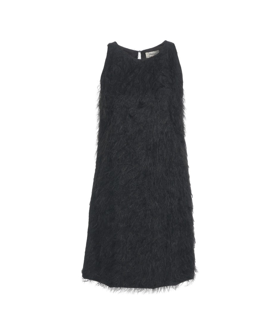 Ottod'ame Mini Dress With Faux Fur Texture And Keyhole Detail