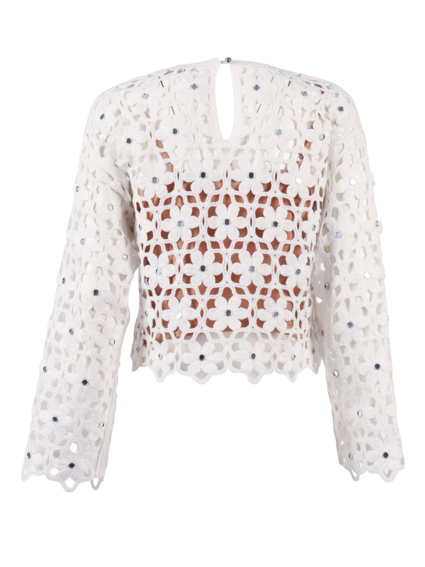 Michael Kors Cropped Crochet Effect Floral Top