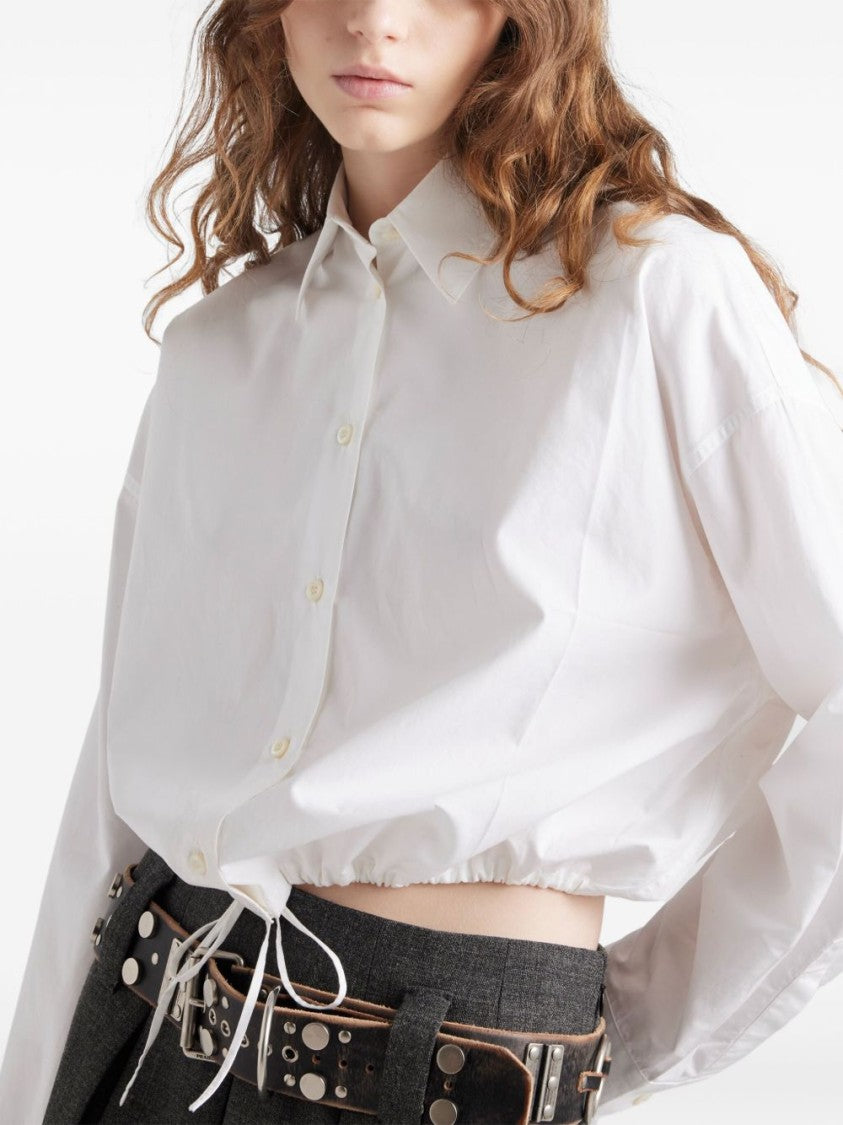 Prada Cropped White Shirt With Classic Collar