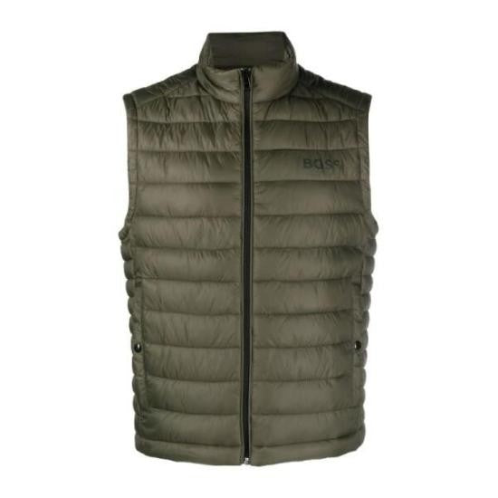 Hugo Boss Quilted Green Vest With Stand-Up Collar And Zipper Closure