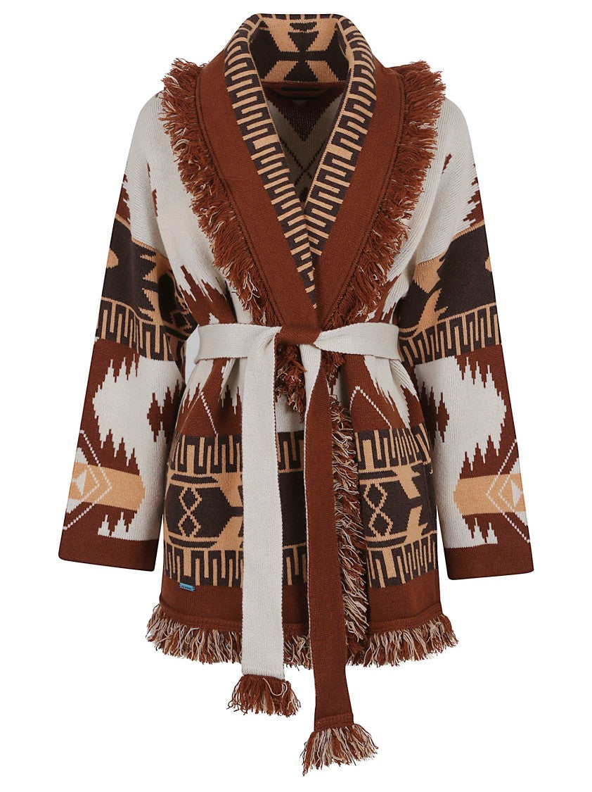 Alanui Icon Jacquard Cardigan In Rich Brown Cashmere