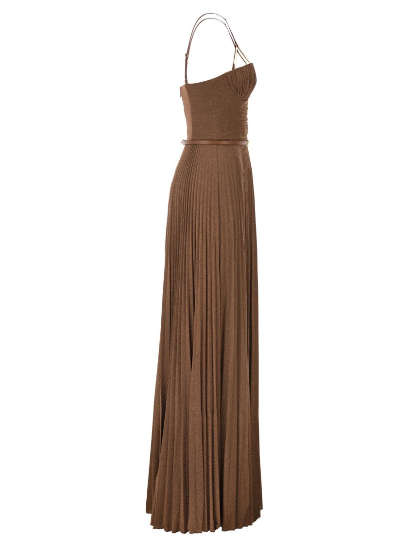 Elisabetta Franchi Red Carpet Dress In Lamé Jersey With Belt