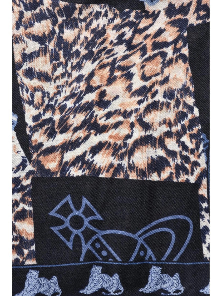 Vivienne Westwood Multicolor Leopard Print Wool Scarf