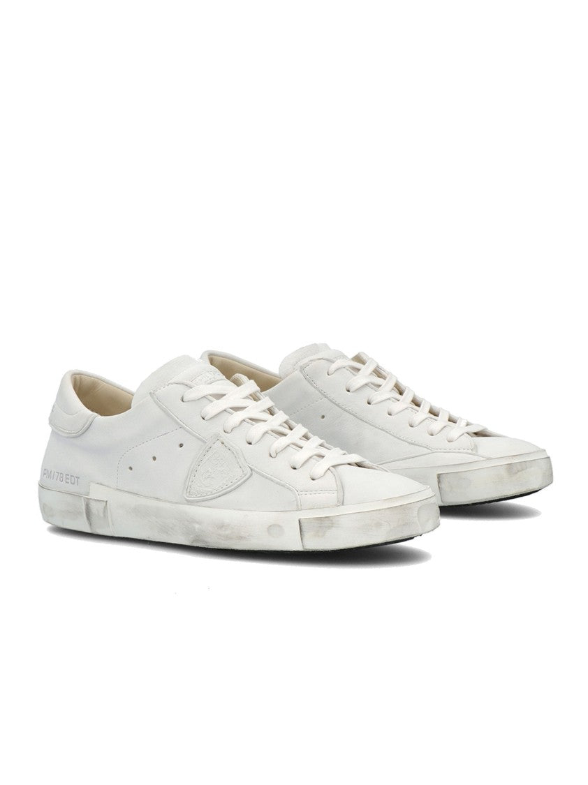 Philippe Model White Low-Top Sneakers With Distressed Leather Finish