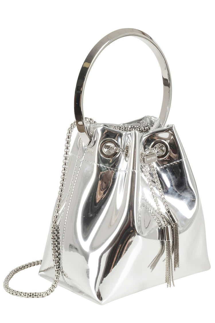 Jimmy Choo Silver Bon Bon Metallic Wristlet Leather Handbag